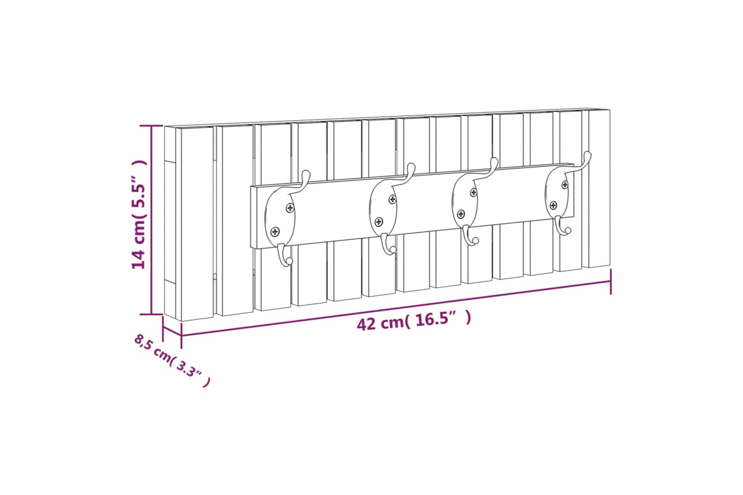 vidaXL 350371 Wall Hanger 42x8.5x14cm Solid Wood Walnut-5