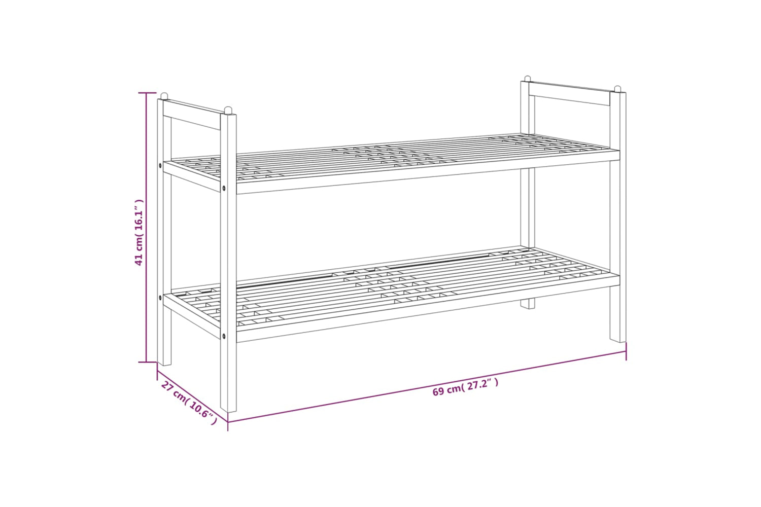 vidaXL 350361 Shoe Rack 69x27x41cm Solid Wood Walnut-5