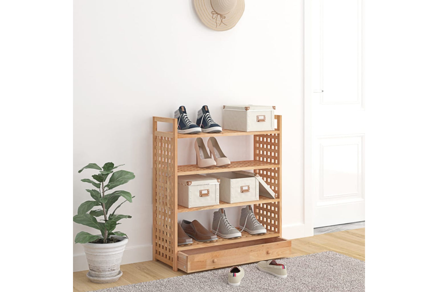 vidaXL 350359 Shoe Rack With Drawer 70x27x81cm Solid Wood Walnut-2