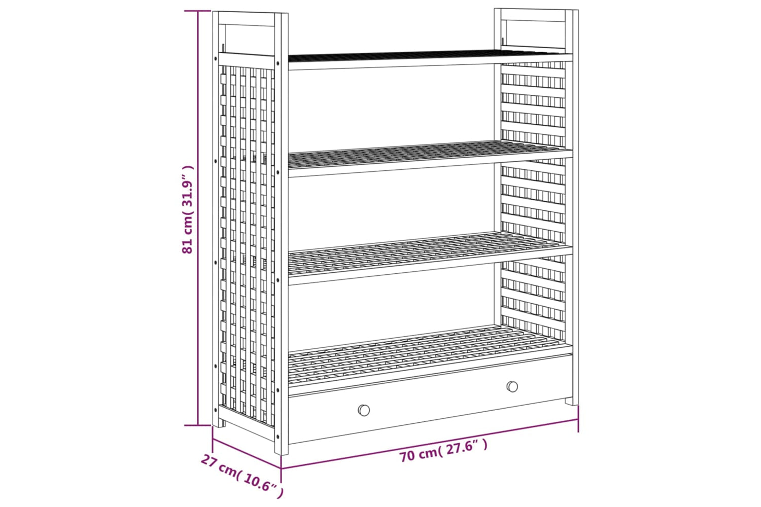 vidaXL 350359 Shoe Rack With Drawer 70x27x81cm Solid Wood Walnut-8