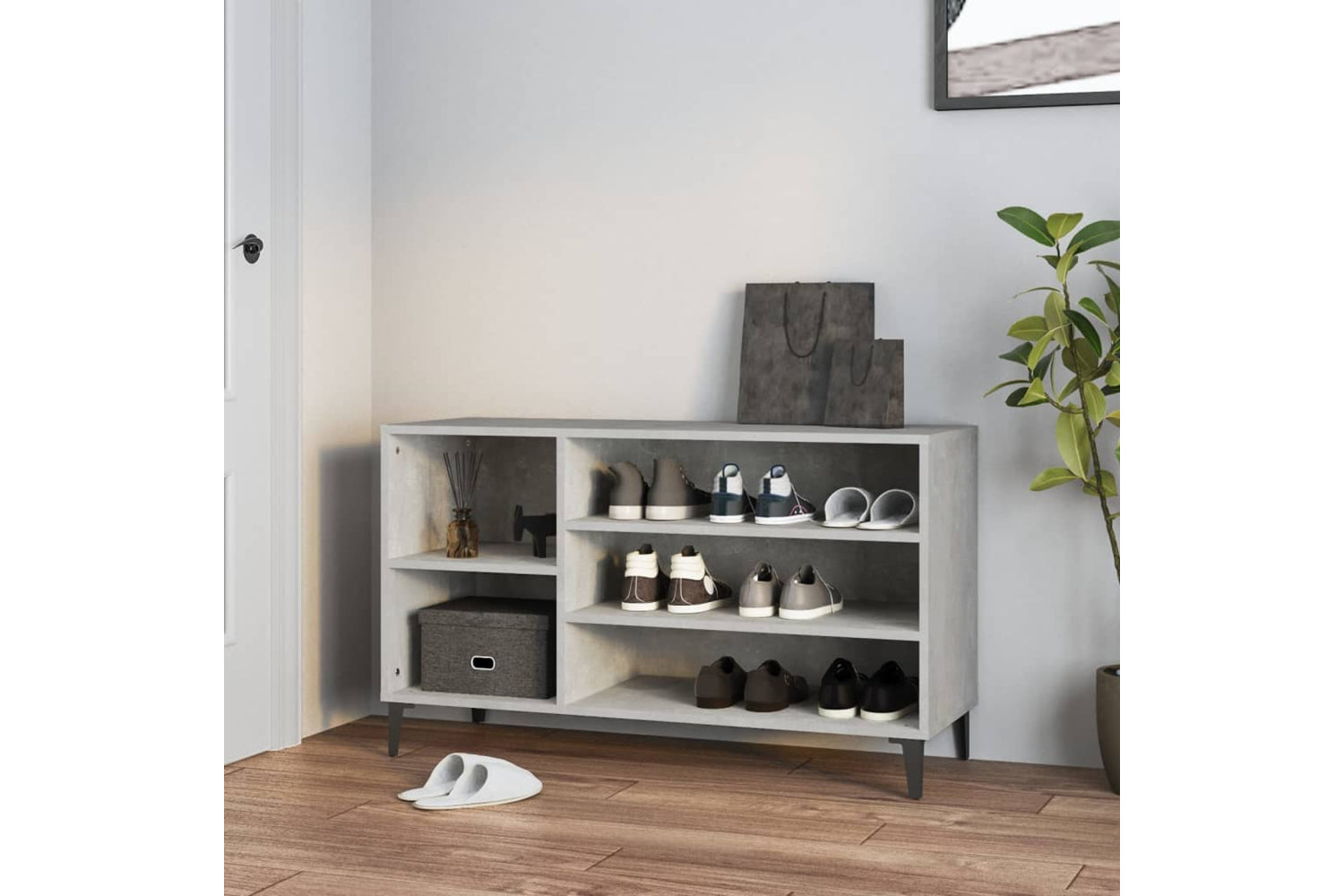 vidaXL 819752 Shoe Cabinet Concrete Grey 102x36x60cm Engineered Wood-2