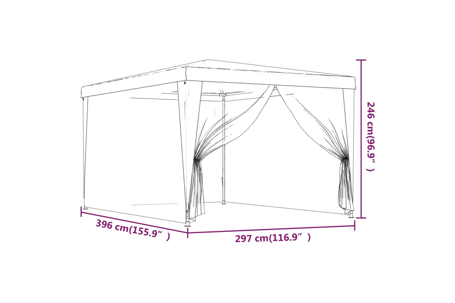 Vidaxl 319232 Party Tent With 4 Mesh Sidewalls Blue 3x4 M Hdpe-6