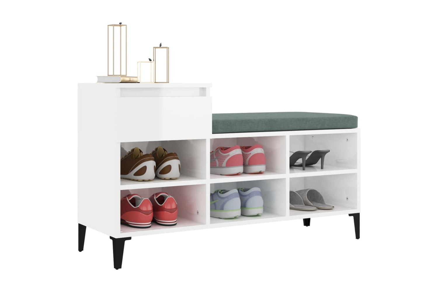 vidaXL 821214 Shoe Cabinet High Gloss White 102x36x60cm Engineered Wood-3