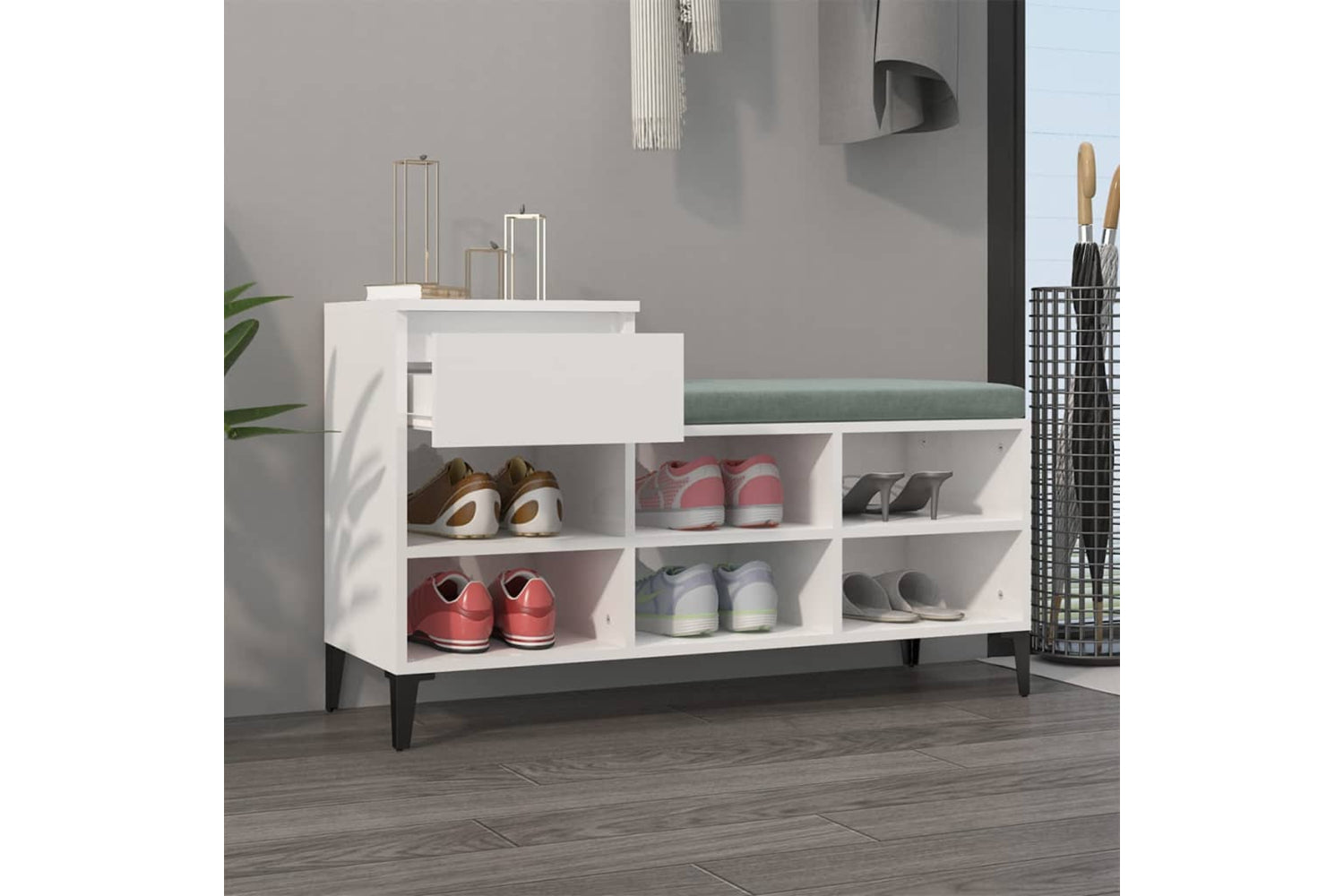 vidaXL 821214 Shoe Cabinet High Gloss White 102x36x60cm Engineered Wood-2