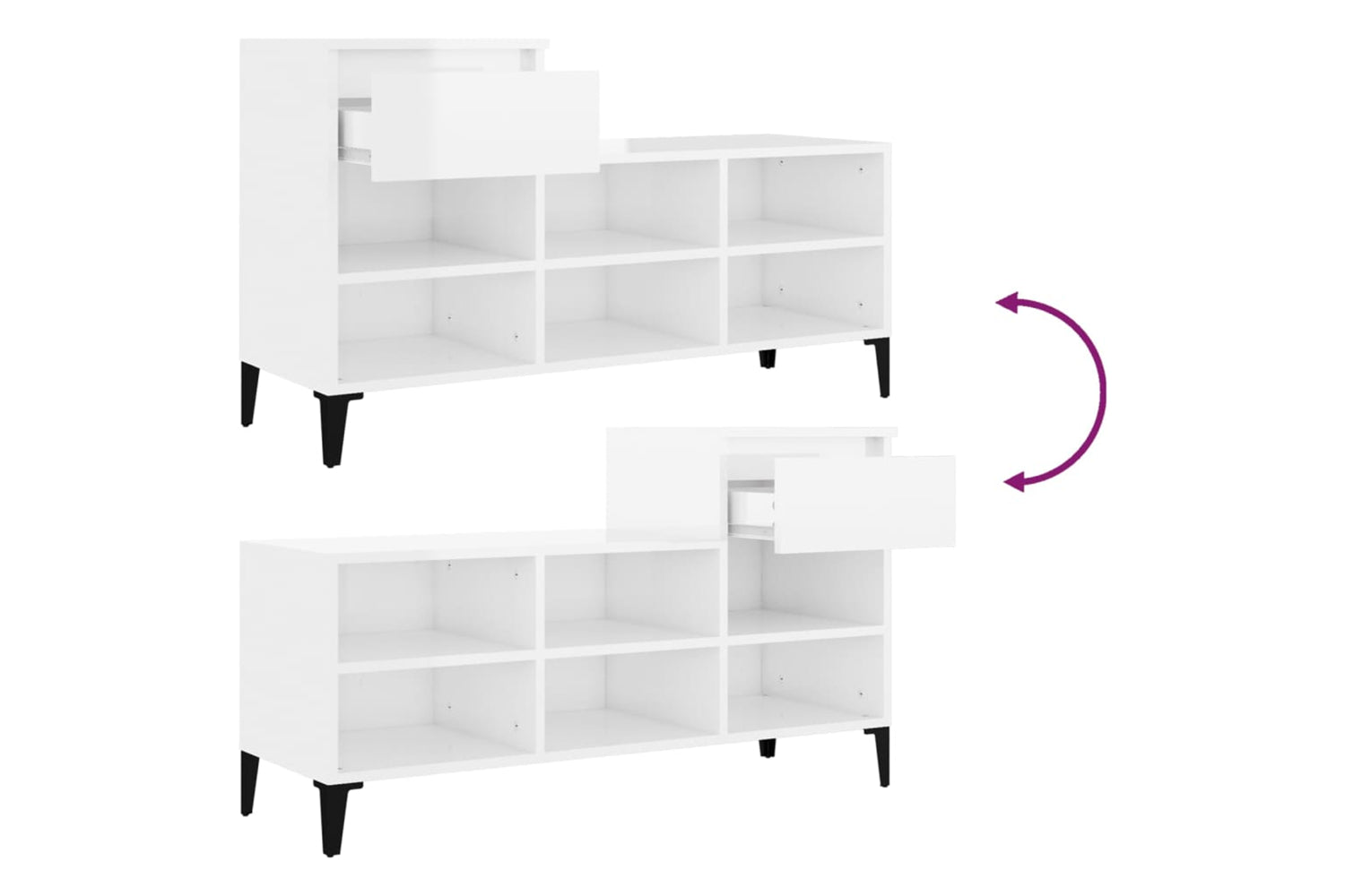 vidaXL 821214 Shoe Cabinet High Gloss White 102x36x60cm Engineered Wood-8