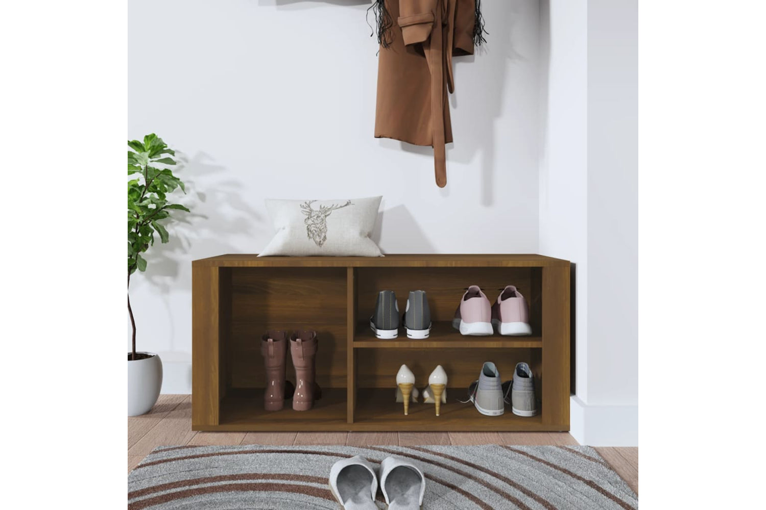 vidaXL 816927 Shoe Cabinet Brown Oak 100x35x45cm Engineered Wood-2