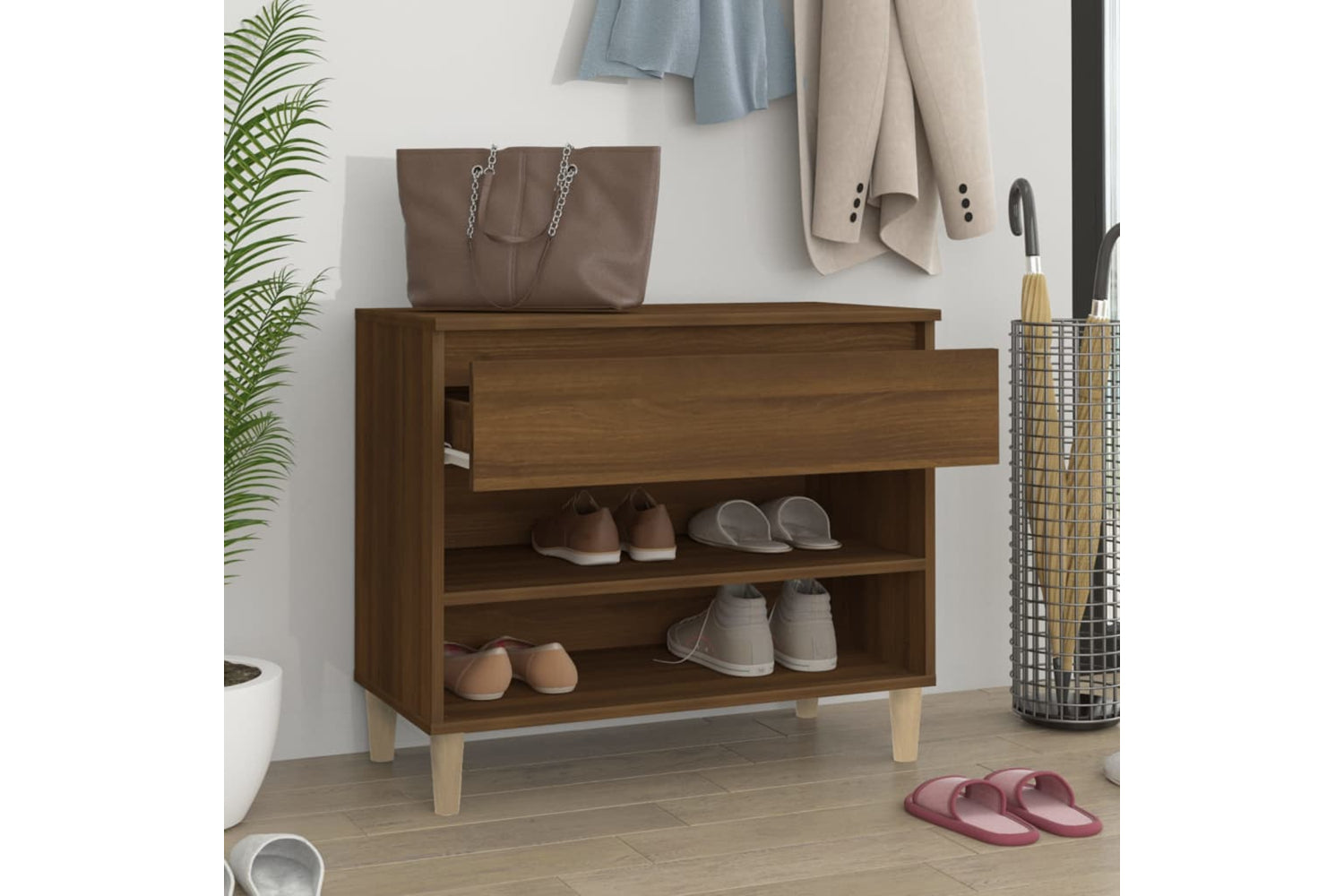 vidaXL 819763 Shoe Cabinet Brown Oak 70x36x60cm Engineered Wood-2