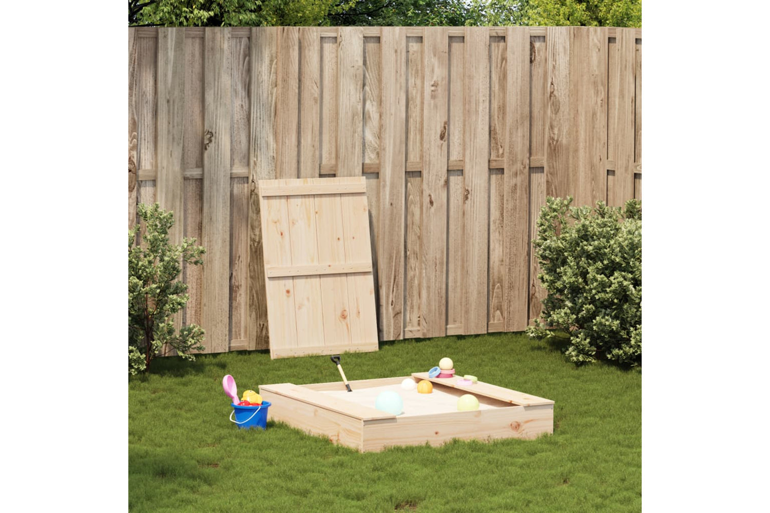 vidaXL 832606 Sandpit With Cover 111x111x19.5cm Solid Wood Pine-2