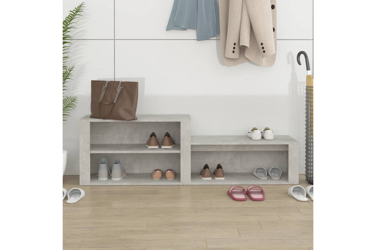 vidaXL 816916 Shoe Cabinet Concrete Grey 150x35x45cm Engineered Wood-2