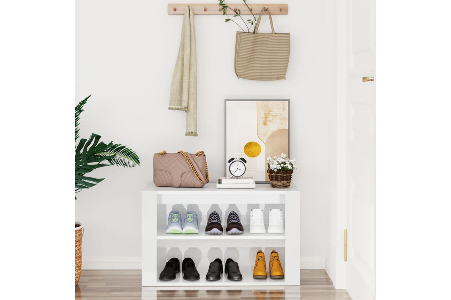 vidaXL 816898 Shoe Rack High Gloss White 75x35x45cm Engineered Wood-2