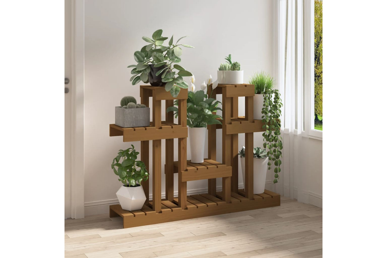 vidaXL 822100 Plant Stand Honey Brown 104.5x25x77.5cm Solid Wood Pine-2