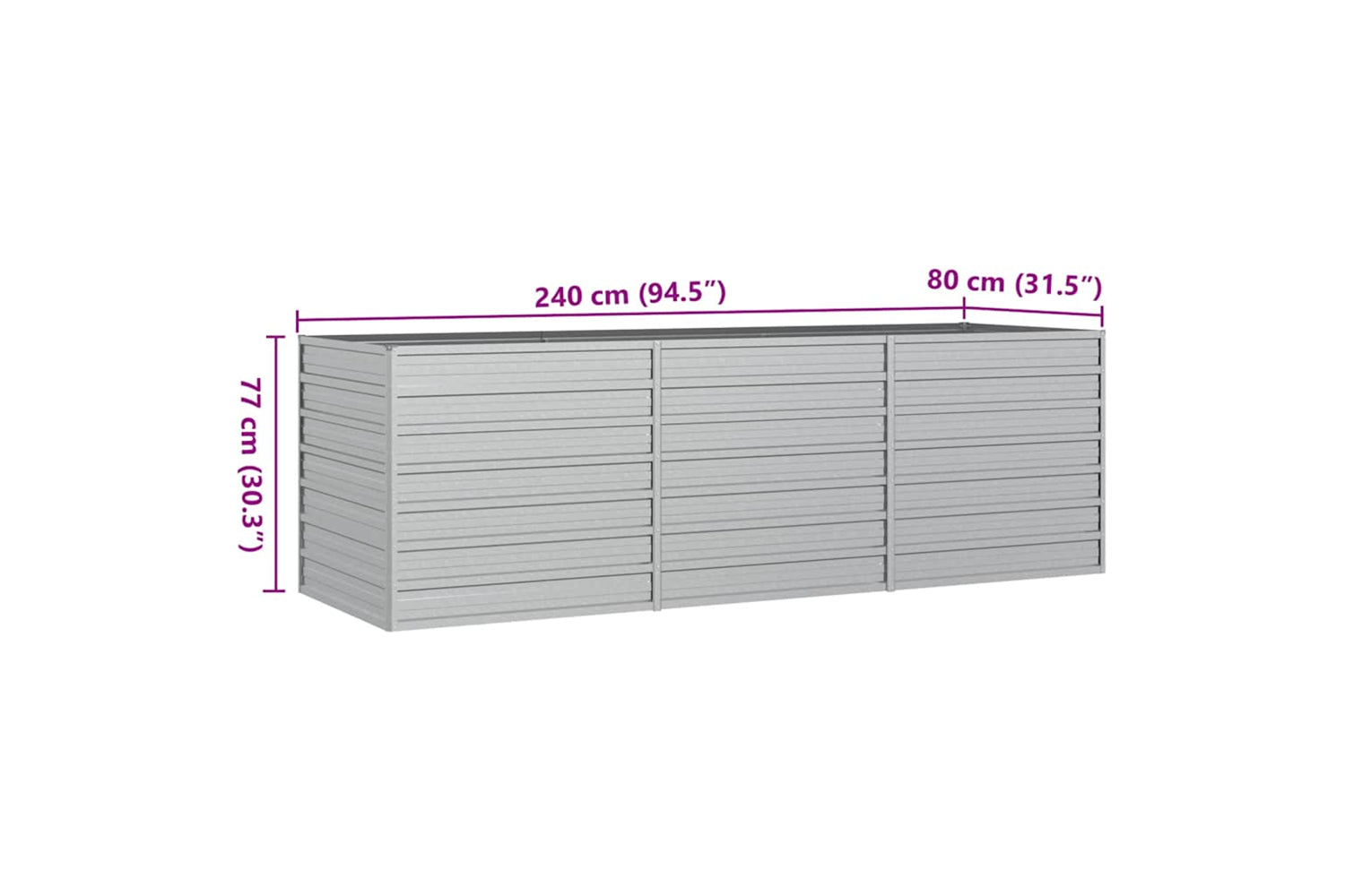 Vidaxl Garden Raised Bed 240x80x77 Cm Galvanized Steel Silver-6