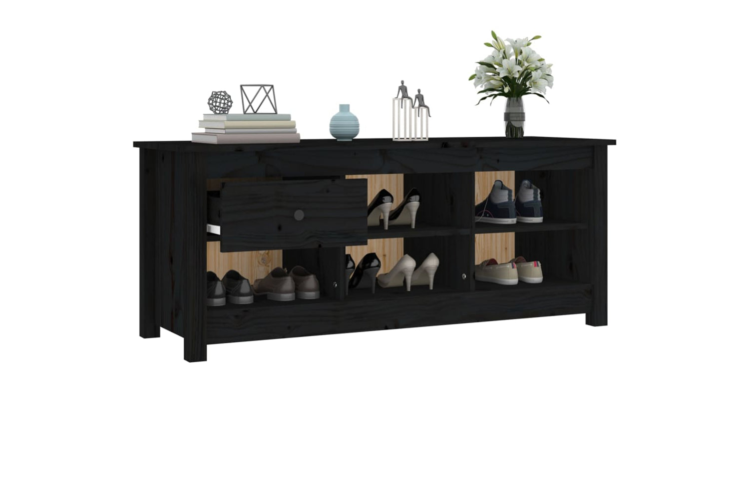 vidaXL 814598 Shoe Cabinet Black 110x38x45.5cm Solid Wood Pine-7
