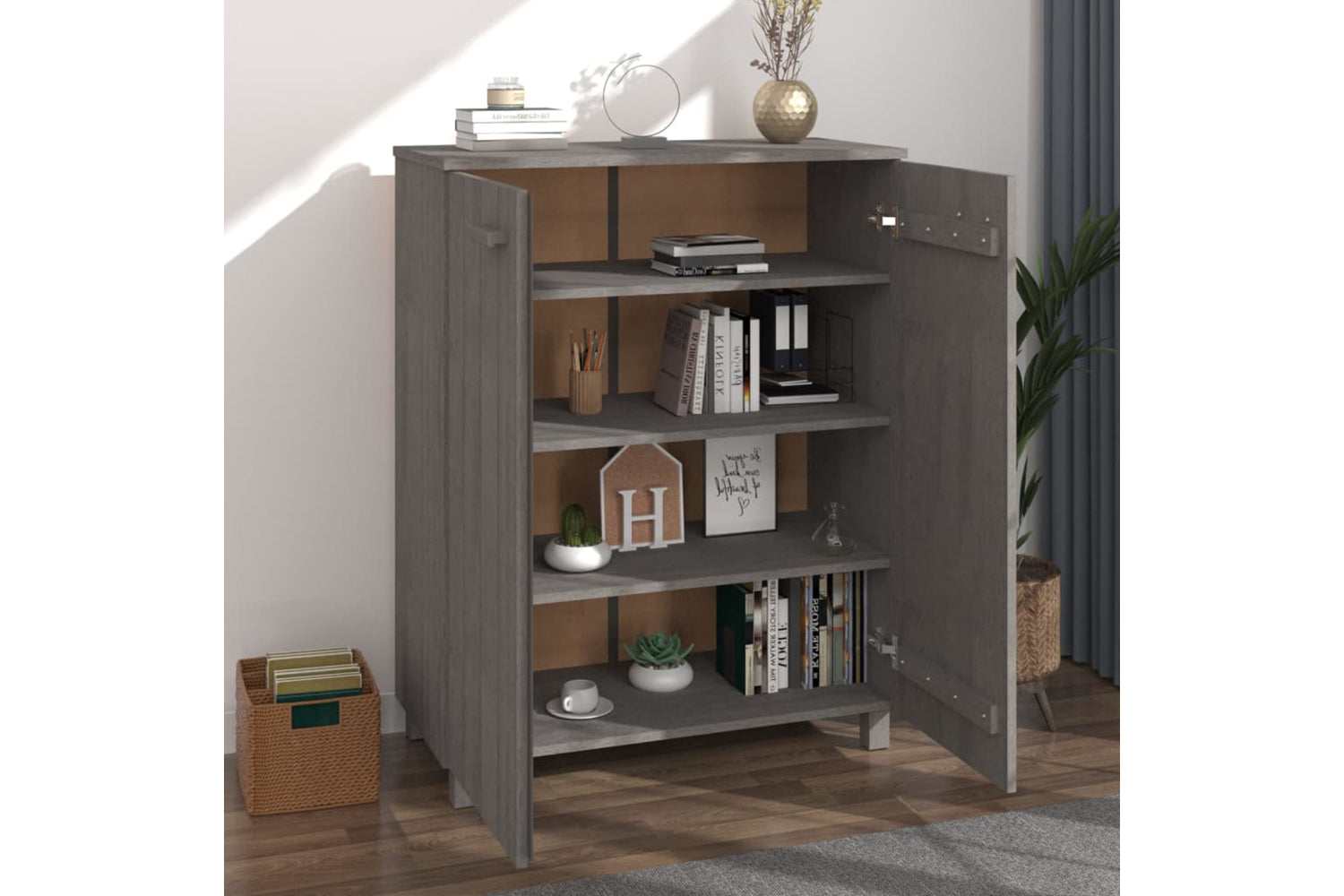 vidaXL Shoe Cabinet Hamar Light Grey 85x40x108cm Solid Wood Pine-6