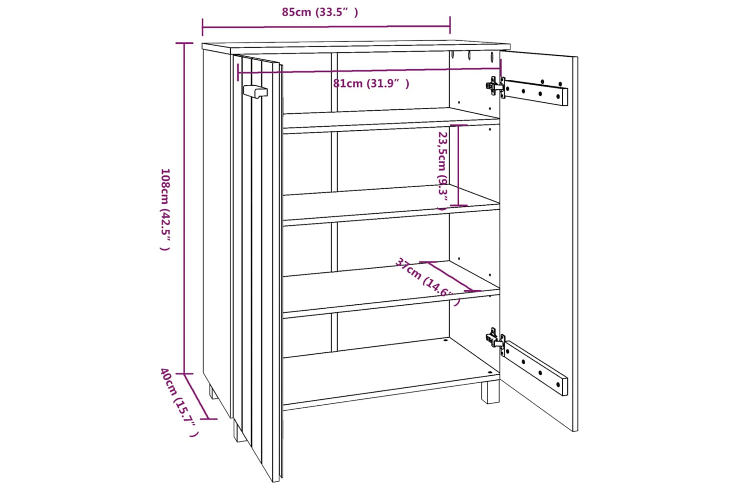 vidaXL Shoe Cabinet Hamar Light Grey 85x40x108cm Solid Wood Pine-8