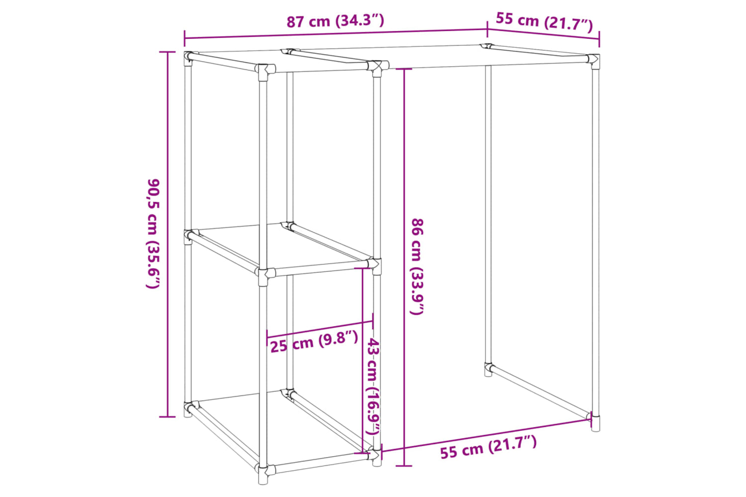vidaXL 343145 Storage Rack Over Washing Machine Black 87x55x90.5cm Iron-6