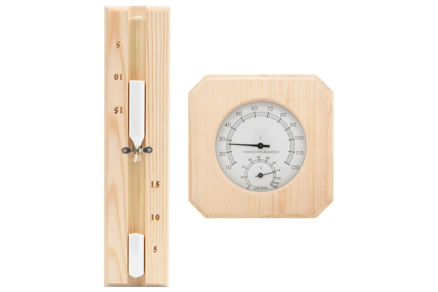 Vidaxl 51687 2 In 1 Sauna Hygrothermograph And Sand Timer Set Solid Wood Pine