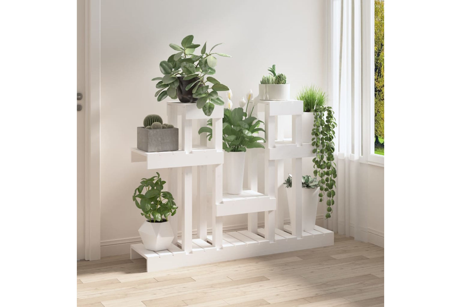 vidaXL 822098 Plant Stand White 104.5x25x77.5cm Solid Wood Pine-2