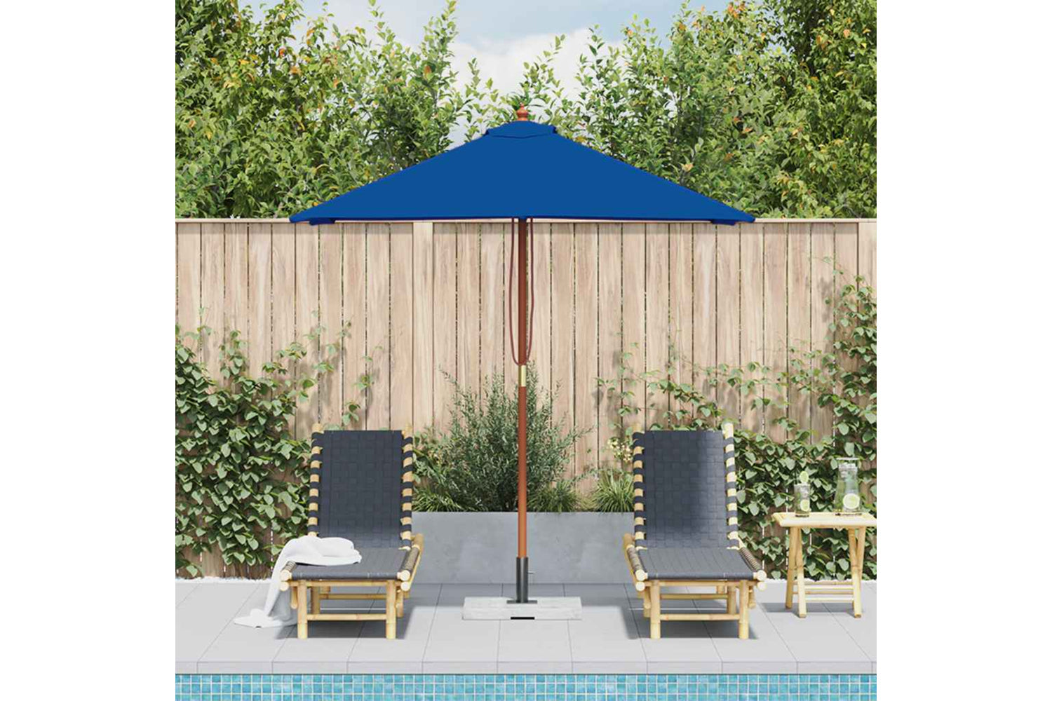 vidaXL 313885 Outdoor Parasol With Wooden Pole Blue 150x200cm-2