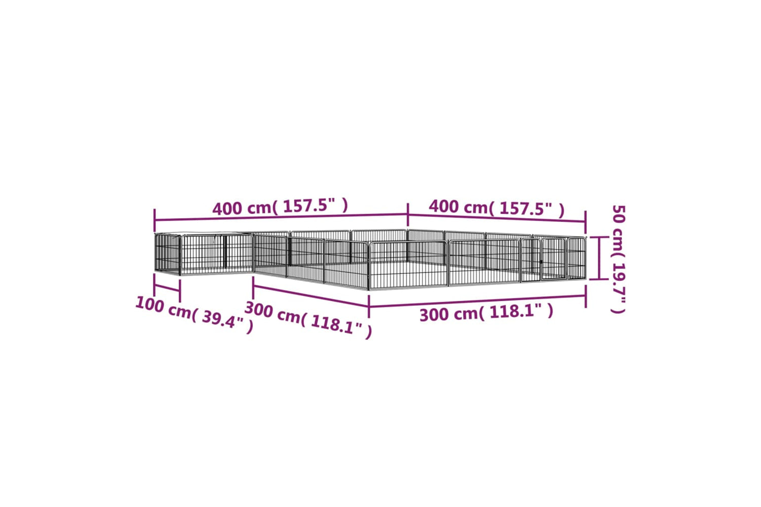 vidaXL 3115978 16-panel Dog Playpen Black 100x50cm Powder-coated Steel-6