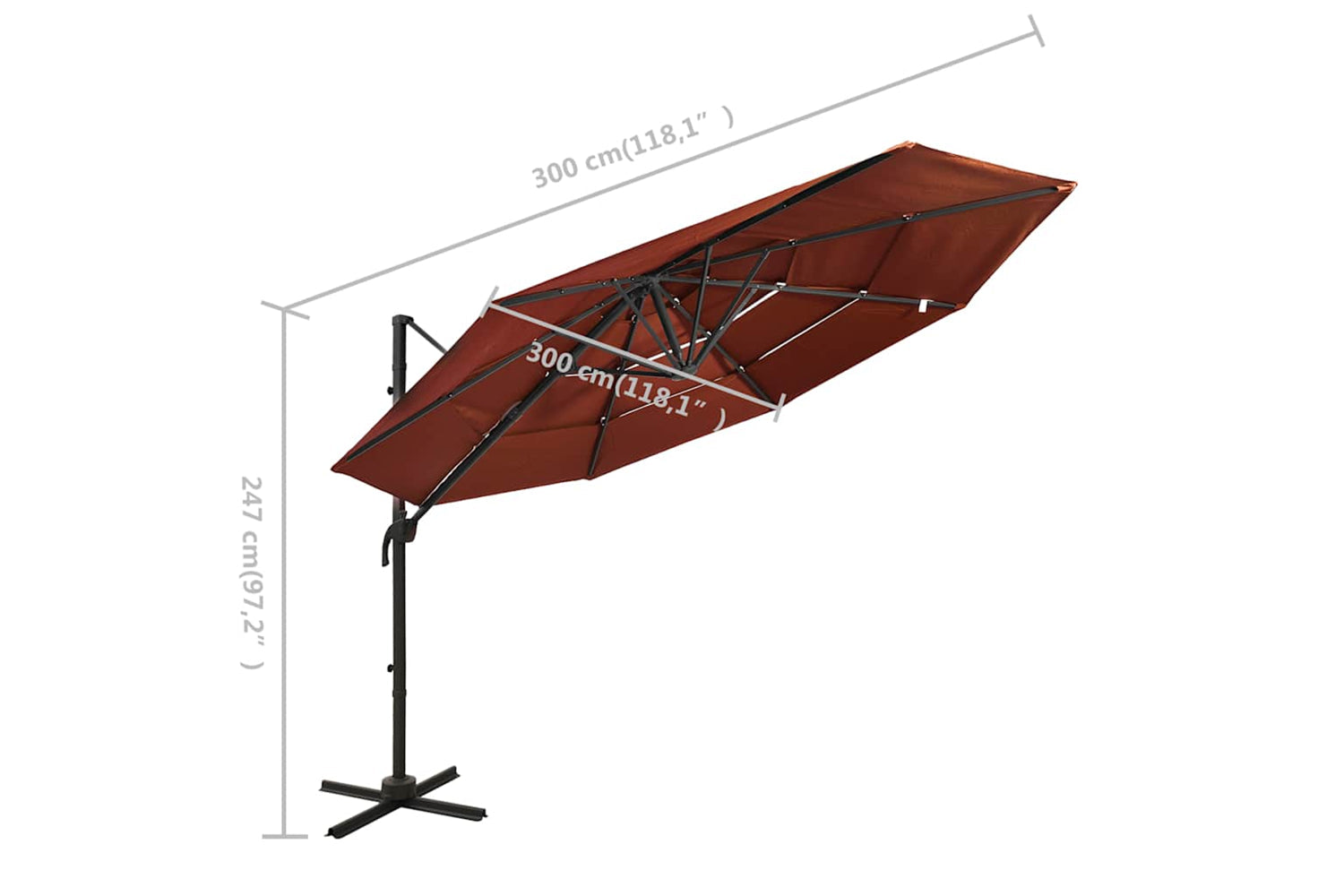 Vidaxl 313833 4-tier Parasol With Aluminium Pole Terracotta 3x3 M-8