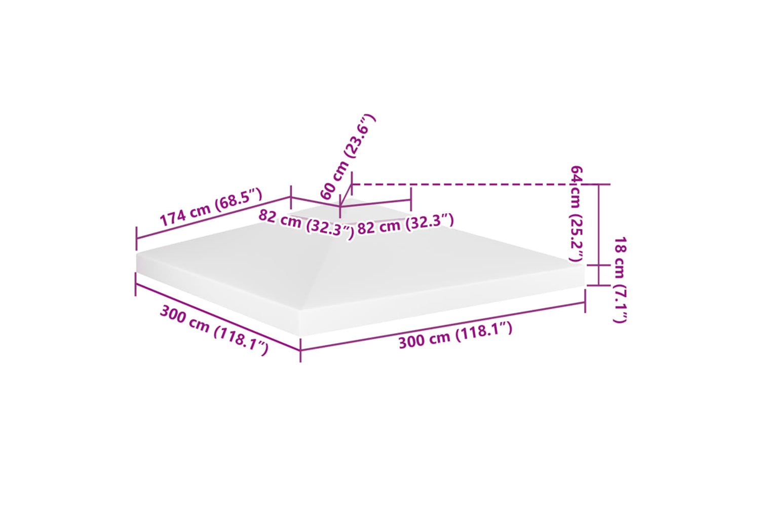 Vidaxl 2-tier Gazebo Top Cover 310 G/m2 3x3 M White-7