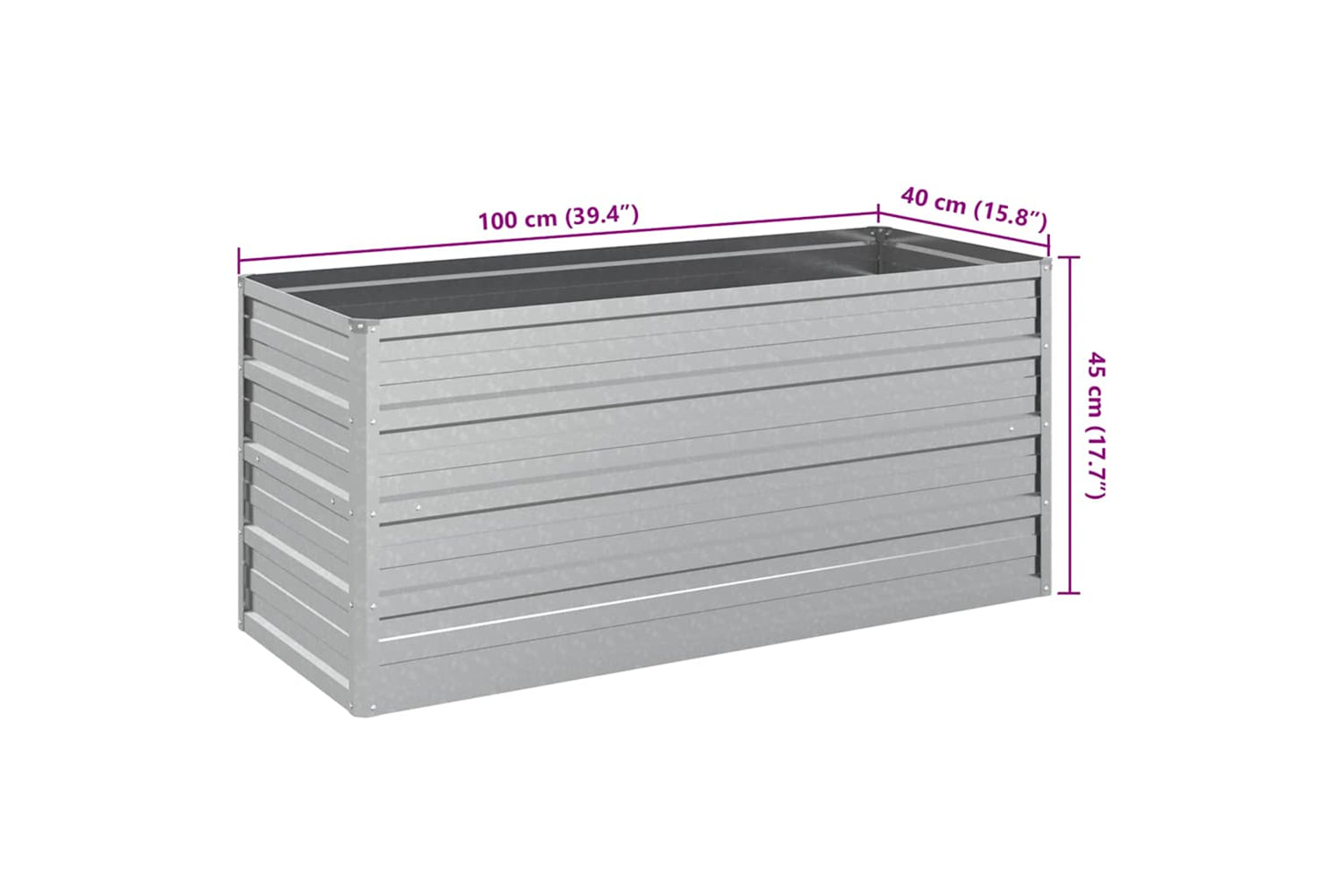 Vidaxl Garden Raised Bed 100x40x45 Cm Galvanized Steel Silver-6