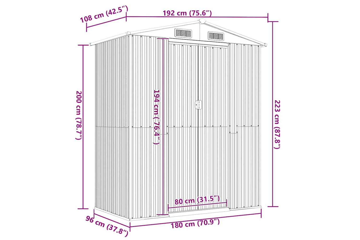 vidaXL 319269 Garden Shed Light Grey 192x108x223cm Galvanised Steel-7
