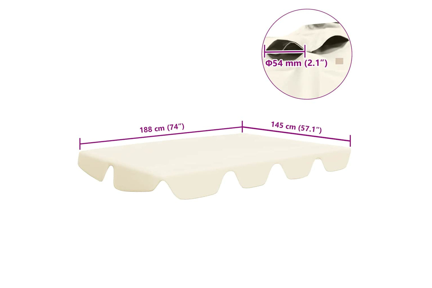 Vidaxl Replacement Canopy For Garden Swing Cream 188/168x145/110 Cm-6