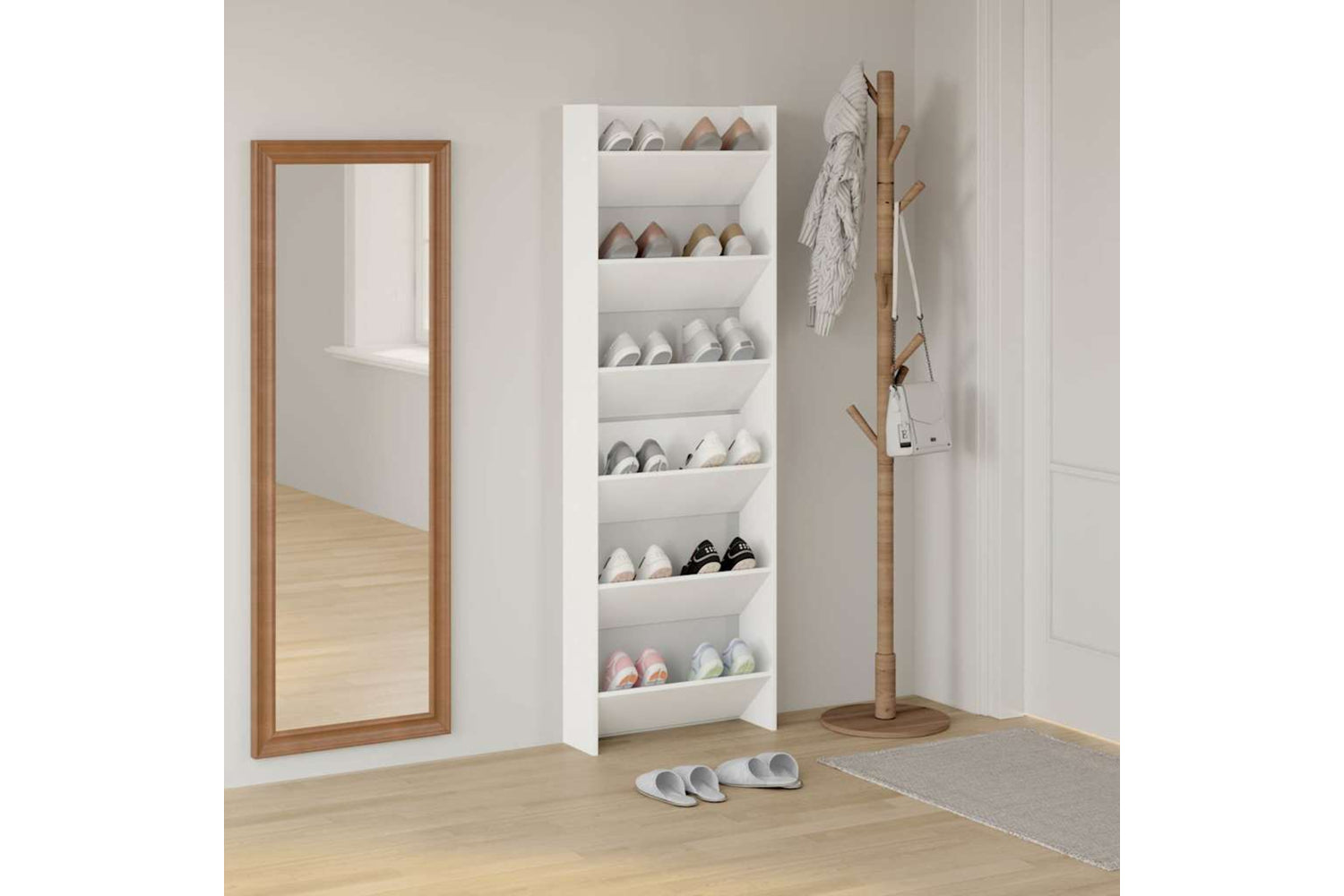 vidaXL 806760 Wall Shoe Cabinets 2 Pcs White 60x18x90cm Engineered Wood-2