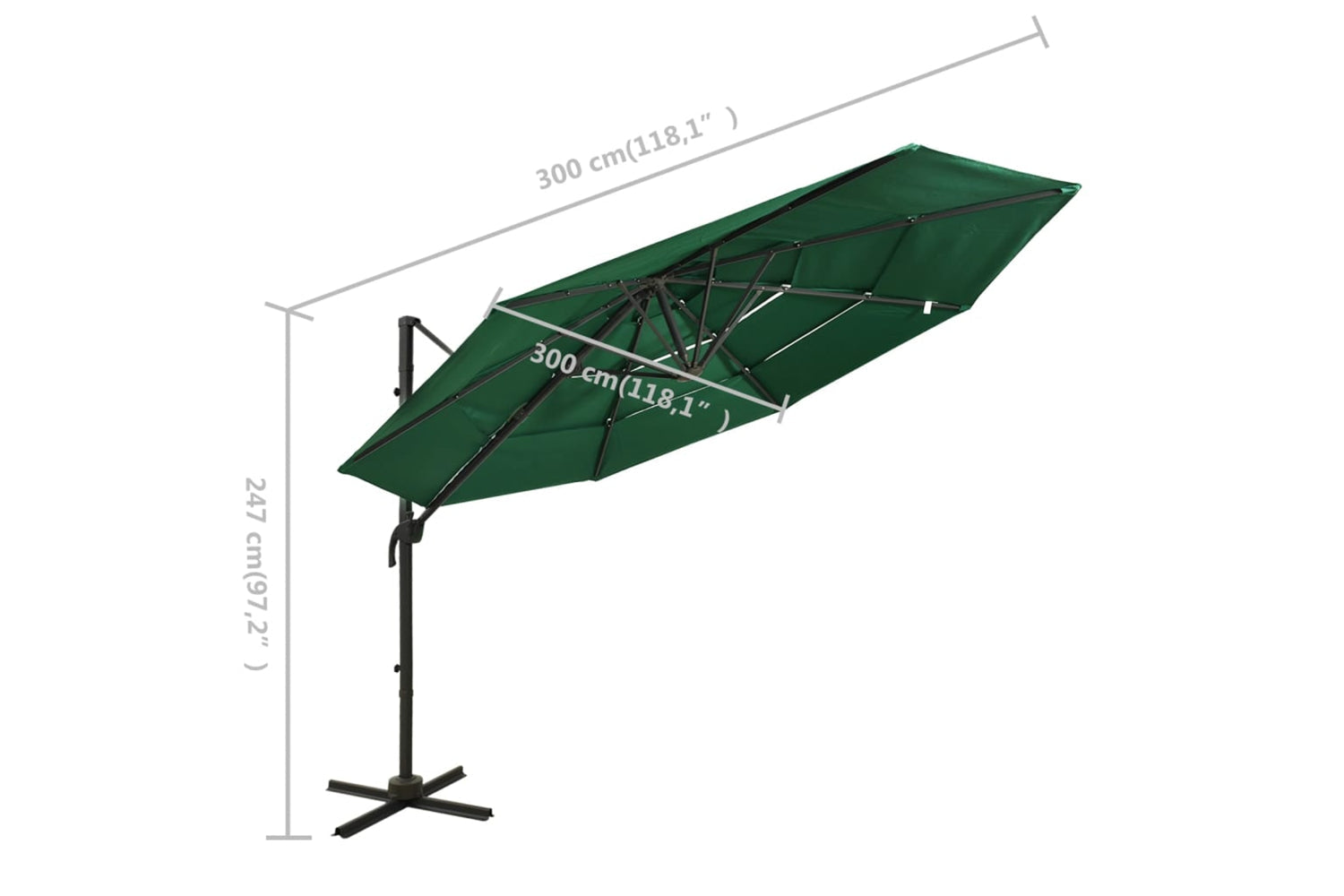 Vidaxl 313829 4-tier Parasol With Aluminium Pole Green 3x3 M-8