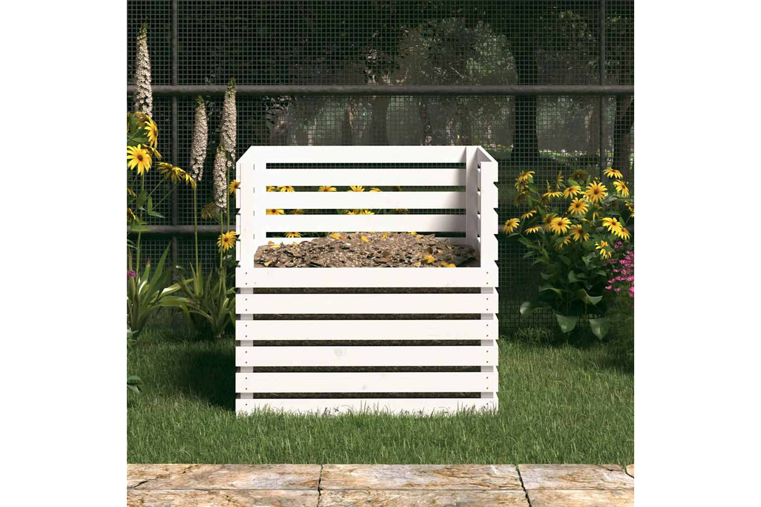 vidaXL 822188 Composter White 80x80x78cm Solid Wood Pine-2