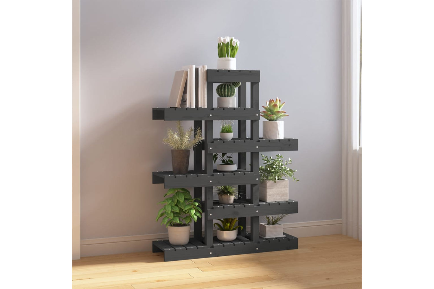 vidaXL 822089 Plant Stand Grey 85x25x109.5cm Solid Wood Pine-2