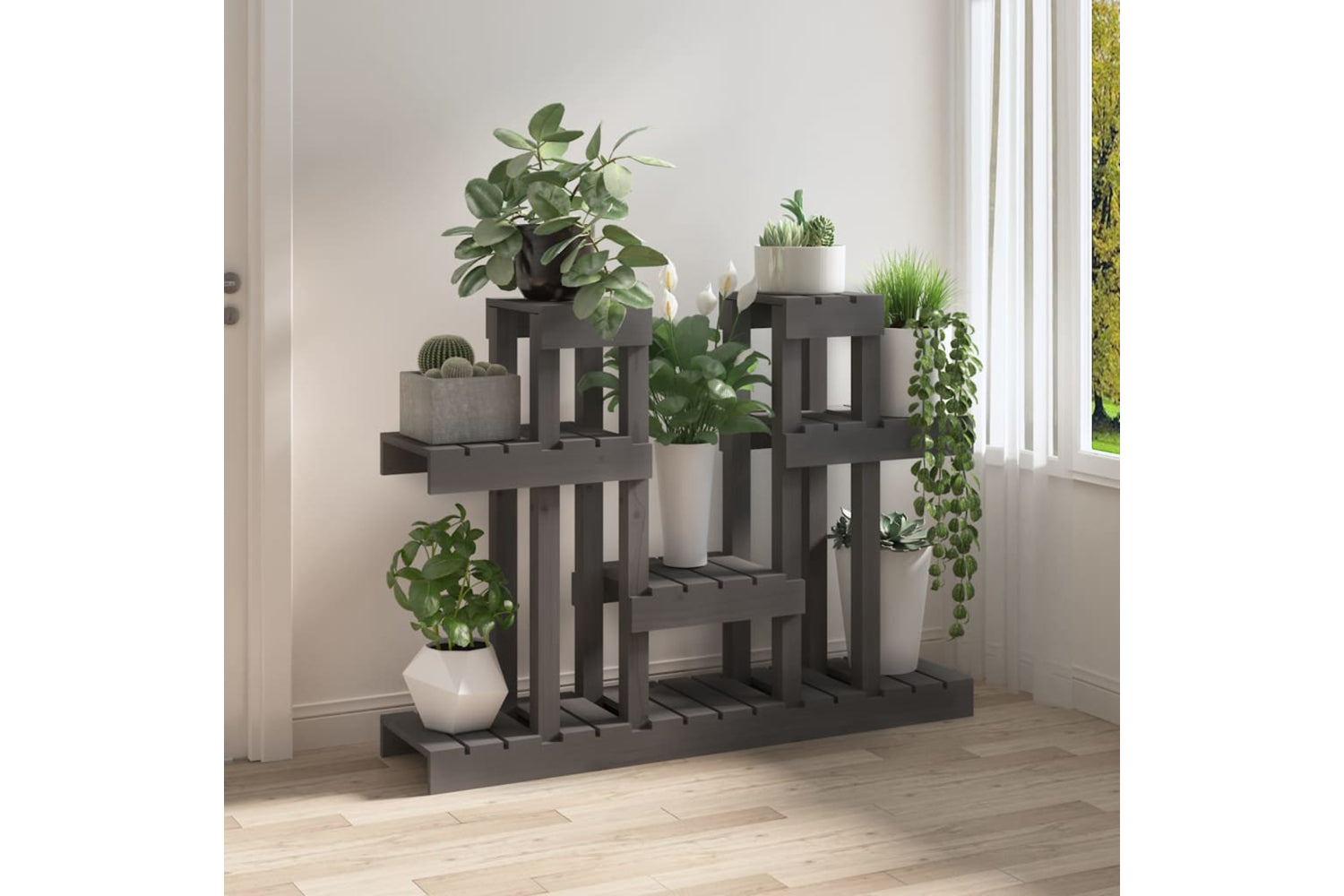 vidaXL 822099 Plant Stand Grey 104.5x25x77.5cm Solid Wood Pine-2