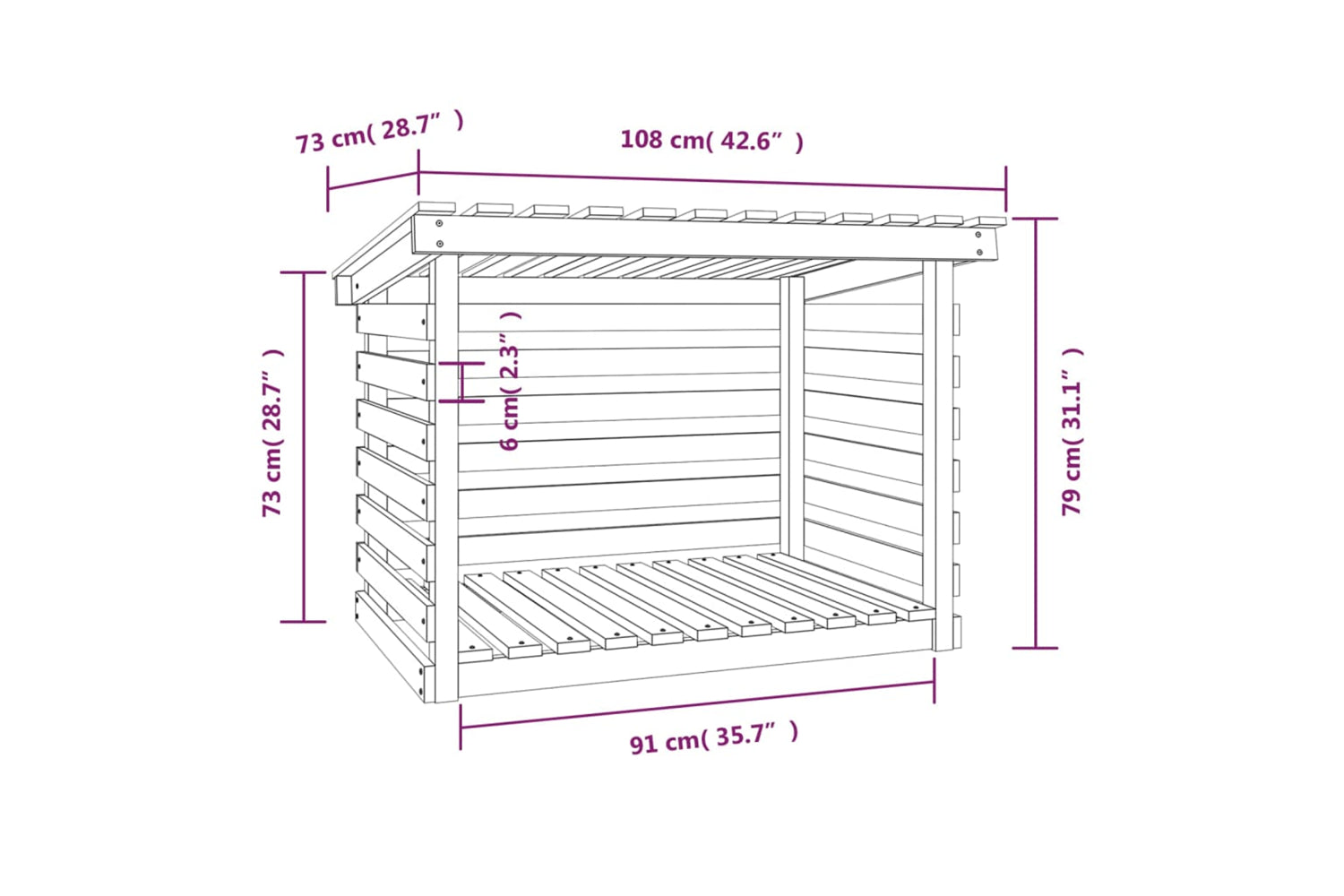 vidaXL 822228 Firewood Rack White 108x73x79cm Solid Wood Pine-7