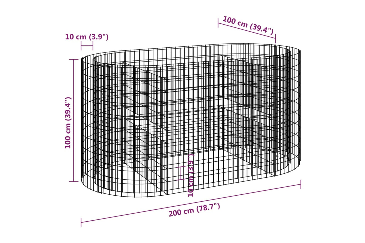 vidaXL 152045 Gabion Raised Bed Galvanised Iron 200x100x100cm-7