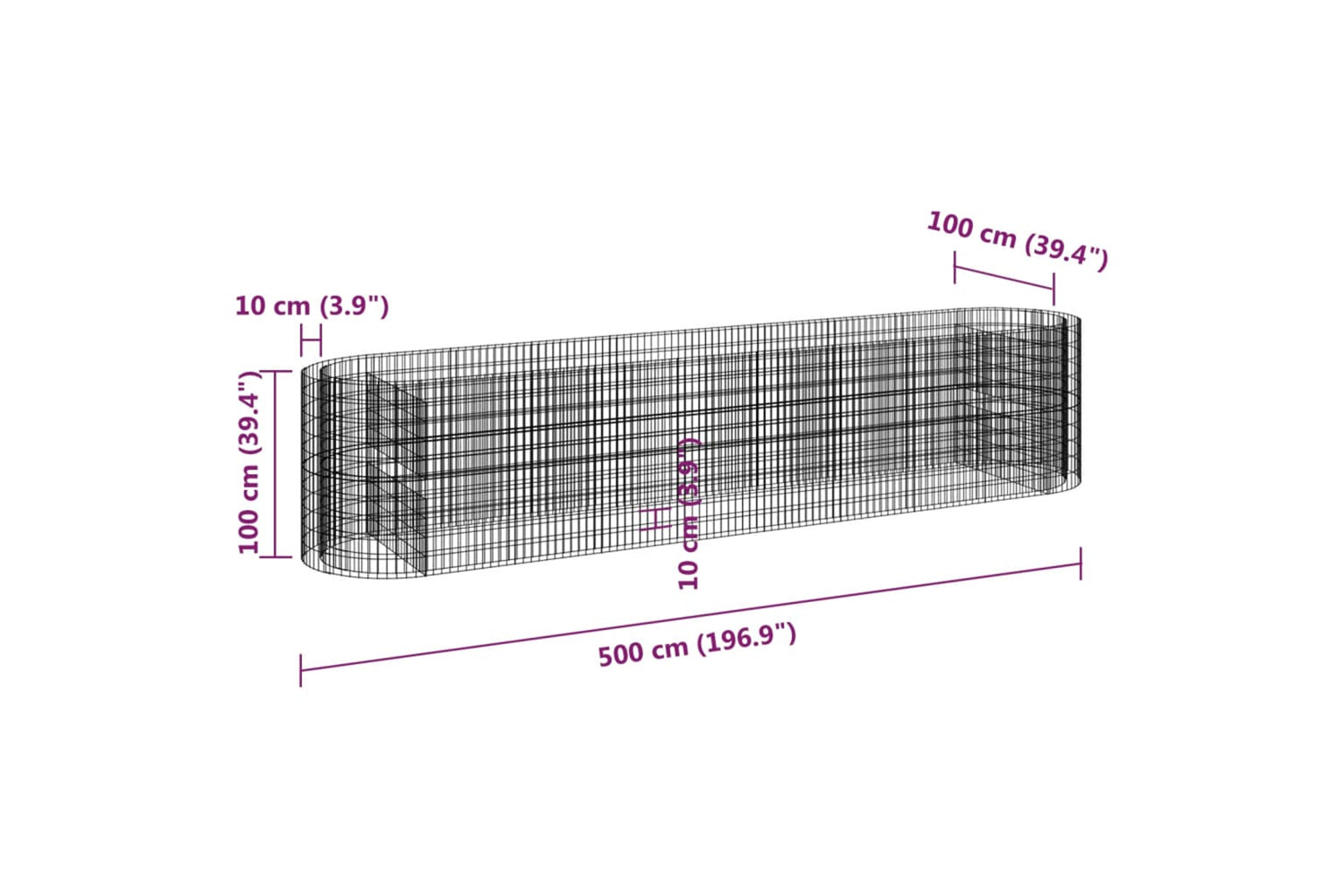 vidaXL 152048 Gabion Raised Bed Galvanised Iron 500x100x100cm-7
