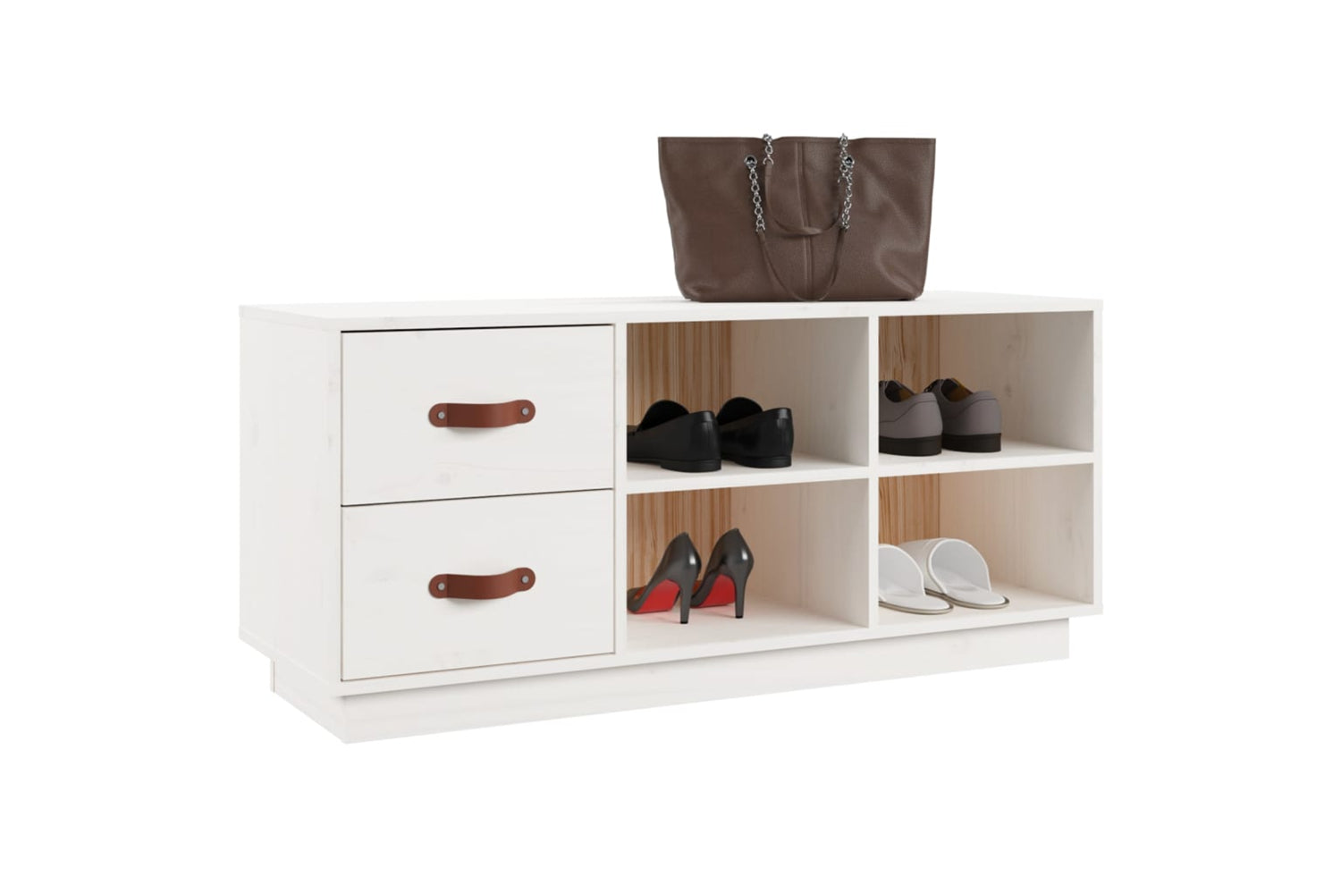 vidaXL 820178 Shoe Bench White 100x34x45cm Solid Wood Pine-3