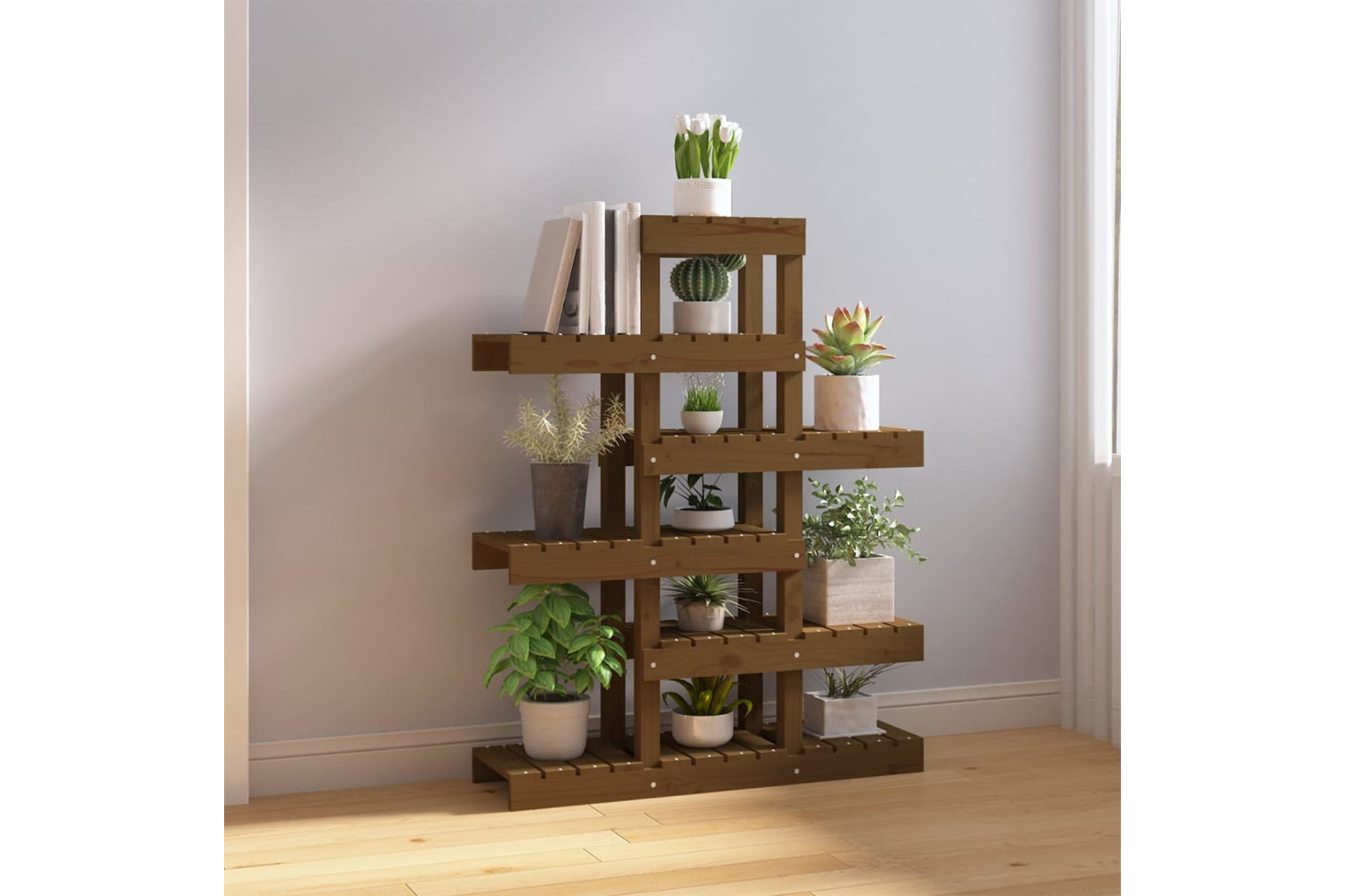 vidaXL 822090 Plant Stand Honey Brown 85x25x109.5cm Solid Wood Pine-2