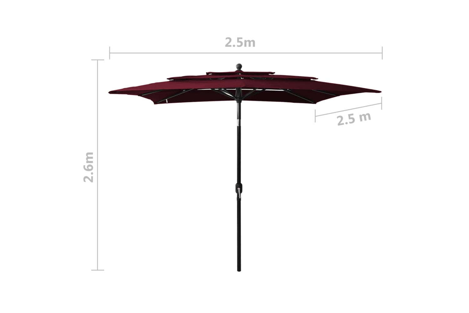 Vidaxl 313840 3-tier Parasol With Aluminium Pole Bordeaux Red 2.5x2.5 M-8
