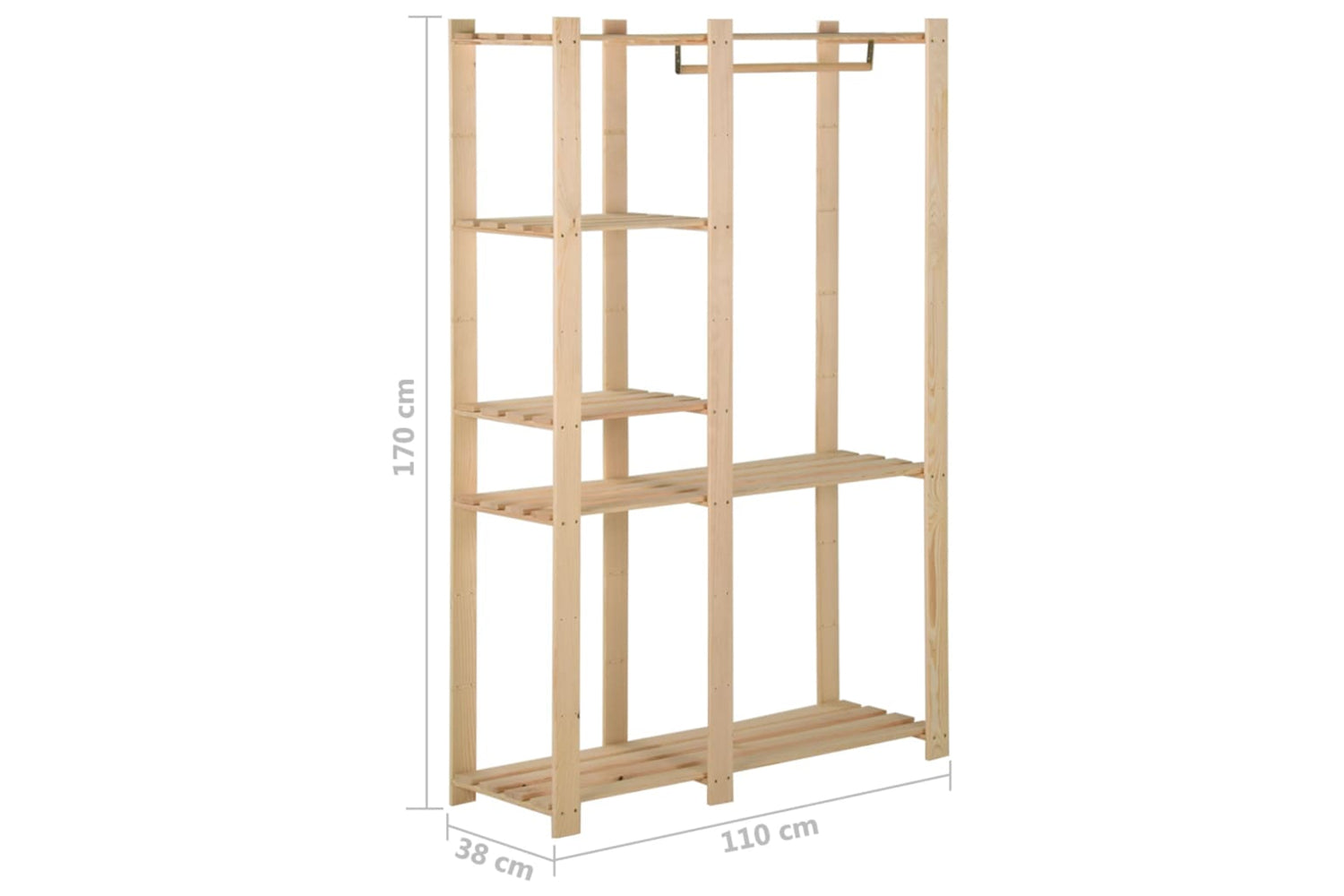 vidaXL 327324 Clothes Rack 110x38x170cm Solid Pinewood-7