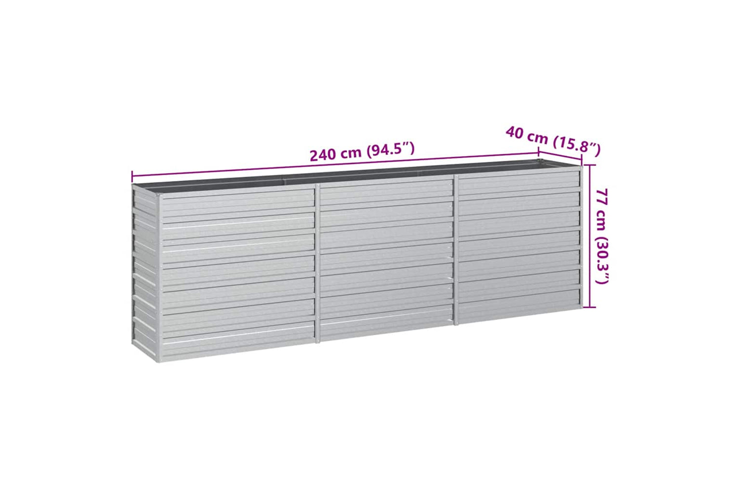Vidaxl Garden Raised Bed 240x40x77 Cm Galvanized Steel Silver-6