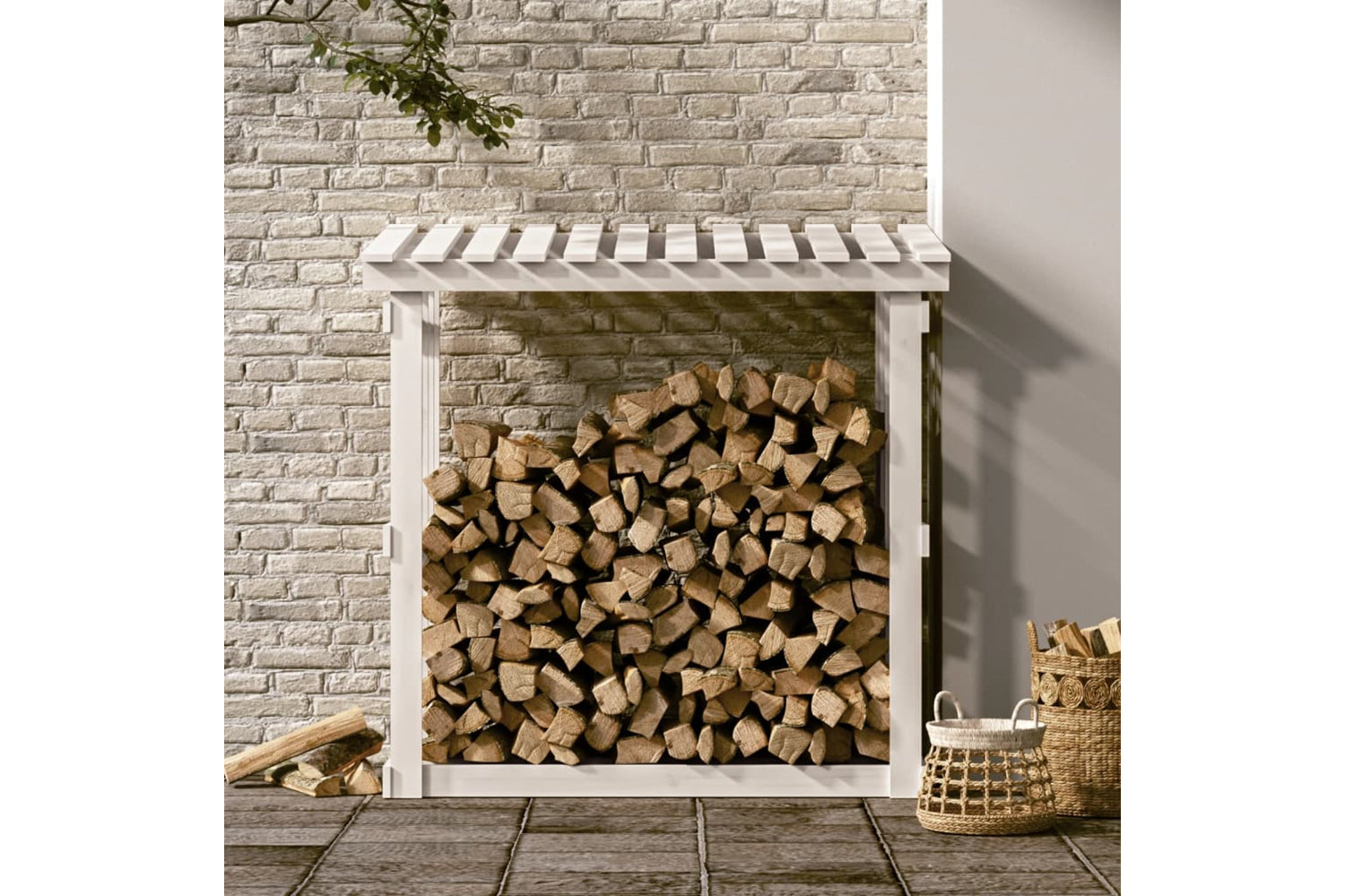 vidaXL 822428 Firewood Rack White 108x64.5x109cm Solid Wood Pine-2