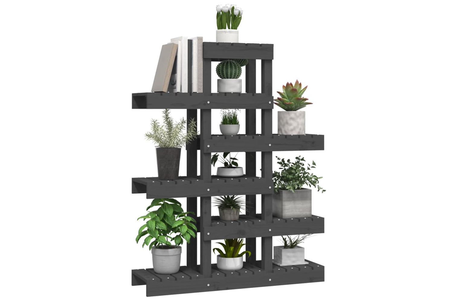 vidaXL 822089 Plant Stand Grey 85x25x109.5cm Solid Wood Pine-3