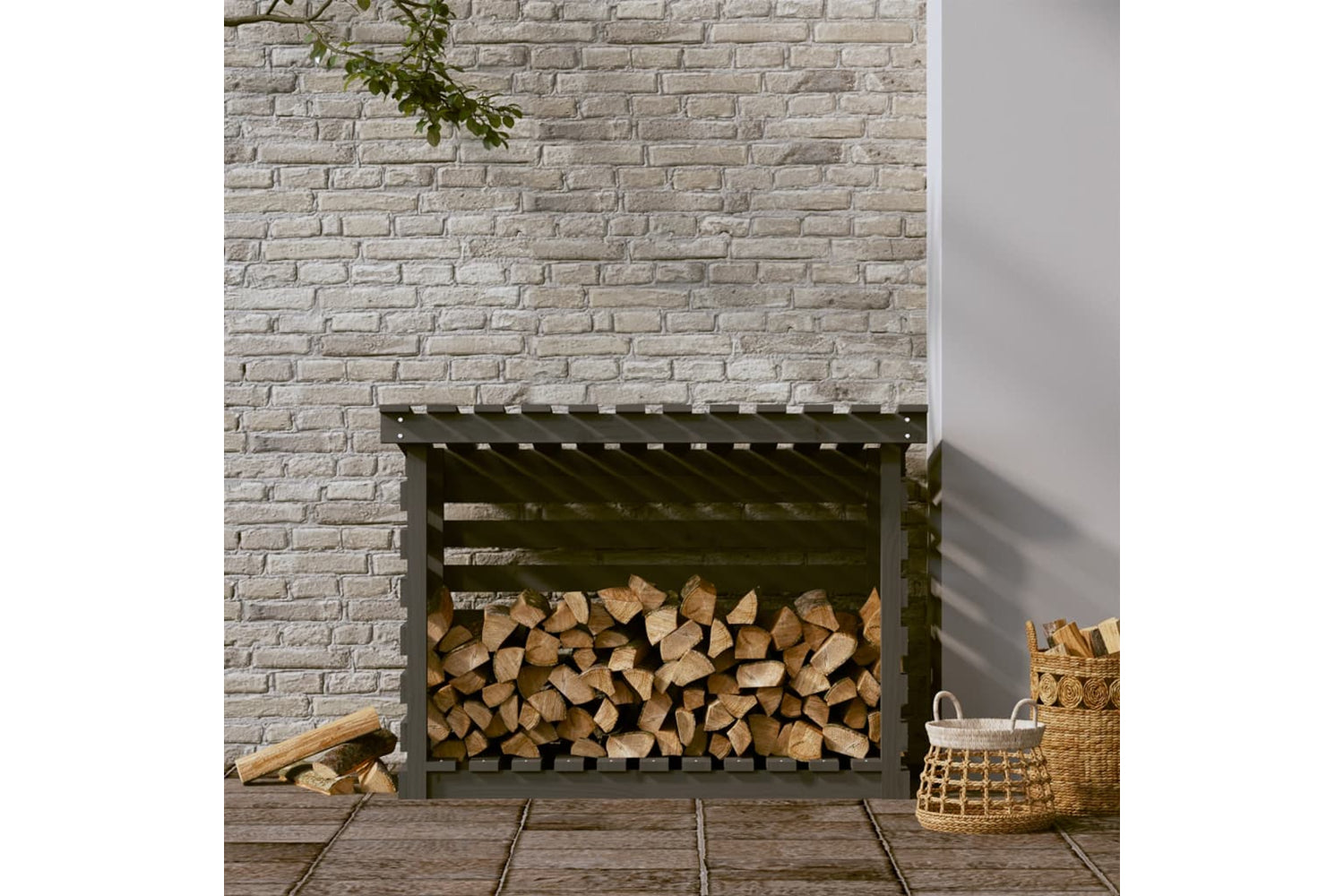 vidaXL 822229 Firewood Rack Grey 108x73x79cm Solid Wood Pine-2