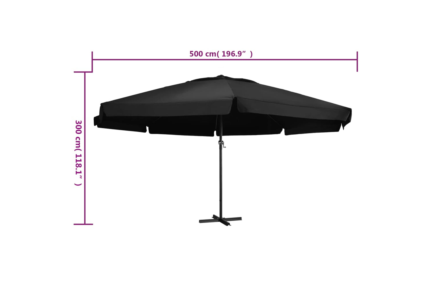 vidaXL 47368 Outdoor Parasol With Aluminium Pole 500cm Black-6