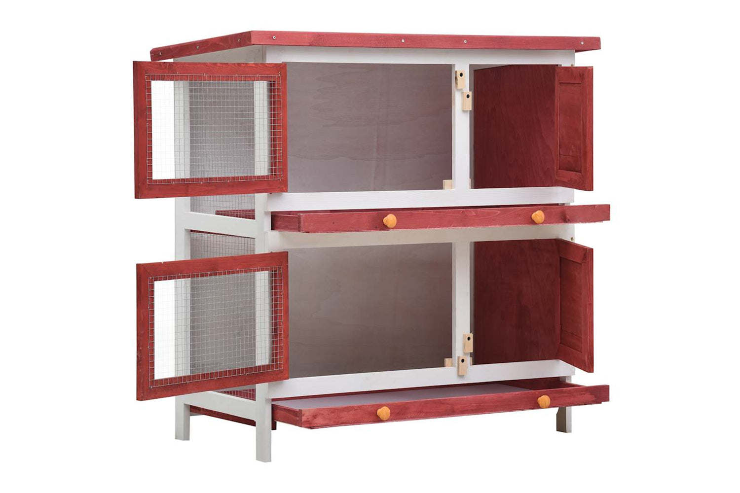 Vidaxl 170836 Outdoor Rabbit Hutch 4 Doors Red Wood-2