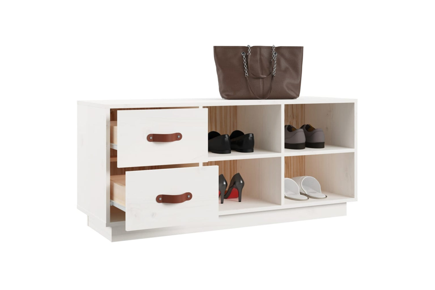 vidaXL 820178 Shoe Bench White 100x34x45cm Solid Wood Pine-4