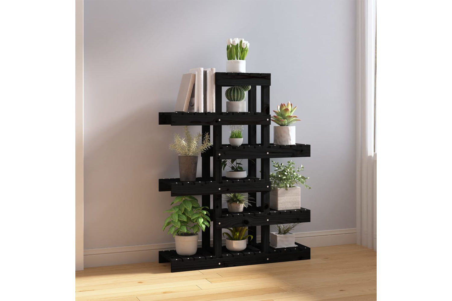 vidaXL 822091 Plant Stand Black 85x25x109.5cm Solid Wood Pine-2