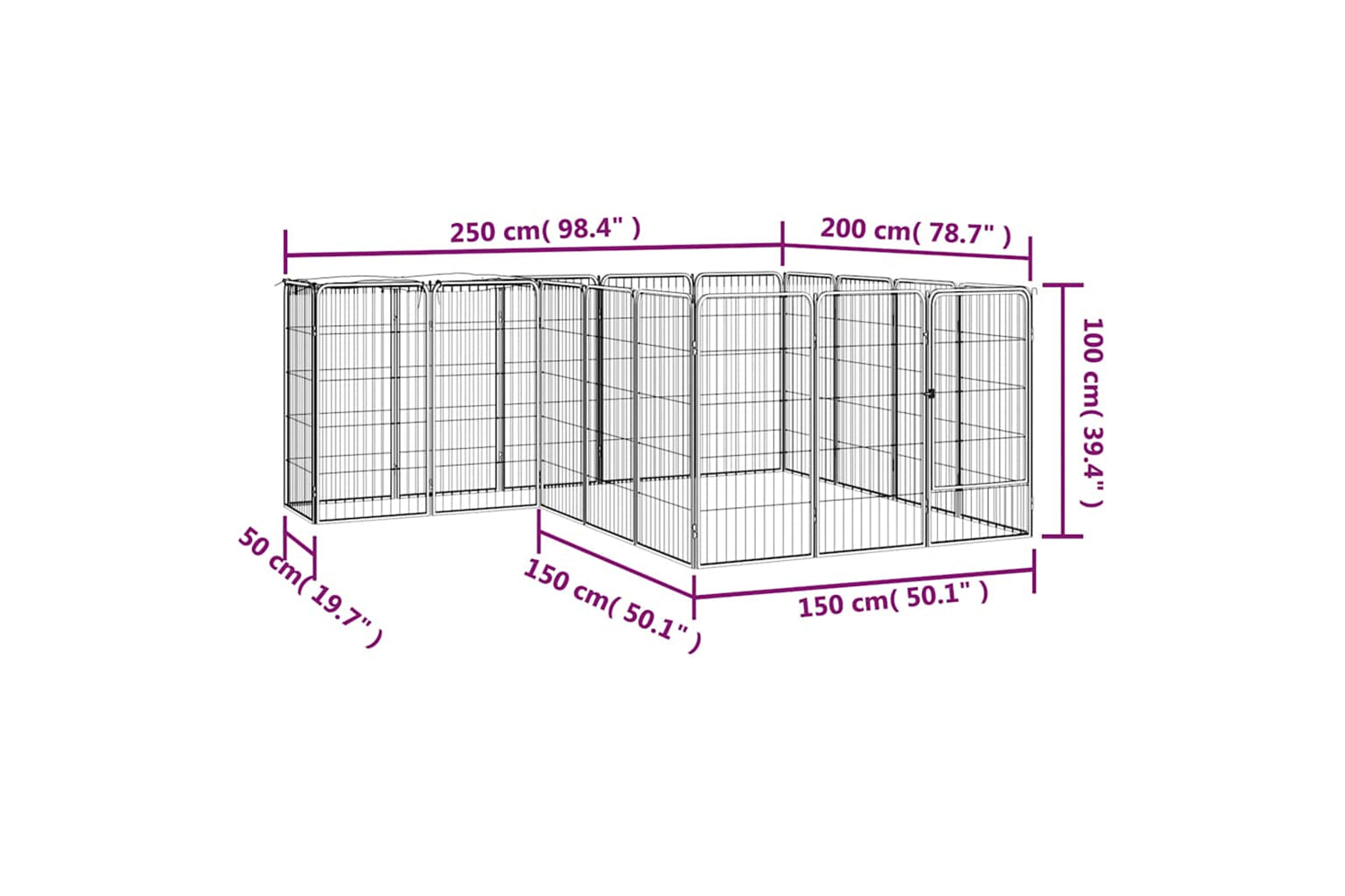 vidaXL 3115950 18-panel Dog Playpen Black 50x100cm Powder-coated Steel-6